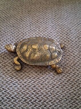 Vintage Brass Turtle Trinket Box With Hinged Lid